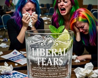 Liberal Tears-whiskyglas - gegraveerd bargerei met zware basis - 10 oz.