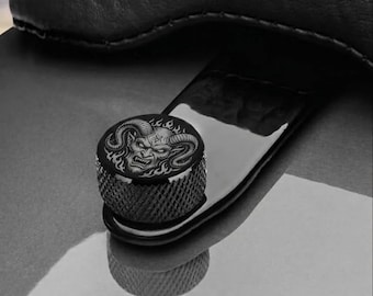 Glanzend zwarte roestvrijstalen Harley-zadelbout – lasergegraveerde custom motorfietsschroef (1/4"-20)