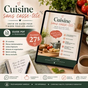 Plan de comidas en PDF | Cocina fácil | 25 recetas sencillas | Menús semanales | Cocina por lotes | Lista de la compra | Organización de la cocina