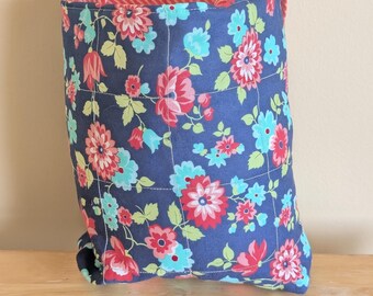 Mini sac cabas bleu marine à fleurs, sac bandoulière doublé en coton, sac cabas pour livres de projet