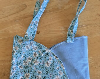 Mini sac fourre-tout à fleurs bleues, sac à main en tissu fait main, sac bandoulière pour enfant