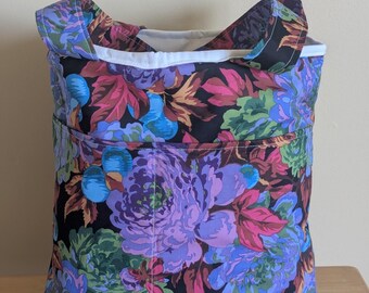 Grand sac cabas fleuri, sac bandoulière doublé, sac cabas violet pour marché aux fleurs