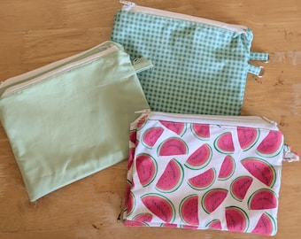 Pochette zippée faite main, petit organisateur de voyage pour cosmétiques, motif vichy à fleurs de pastèque