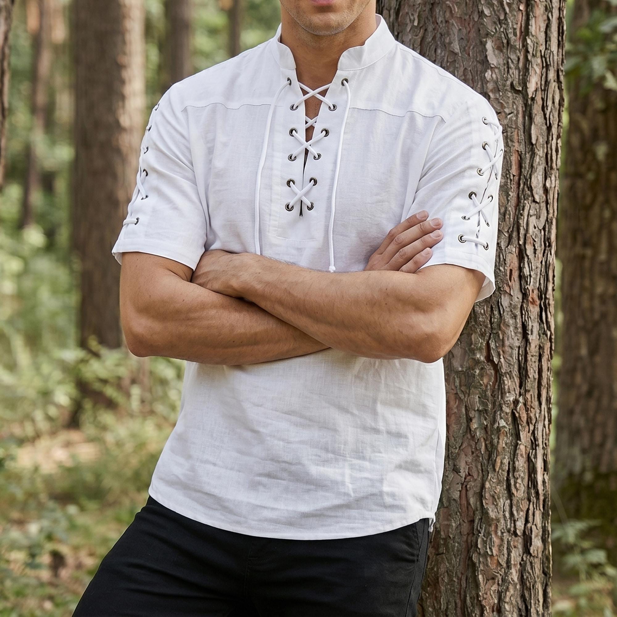 Renaissance Tunic Shirt Mens, Medieval Lace up Costume, Viking LARP ...