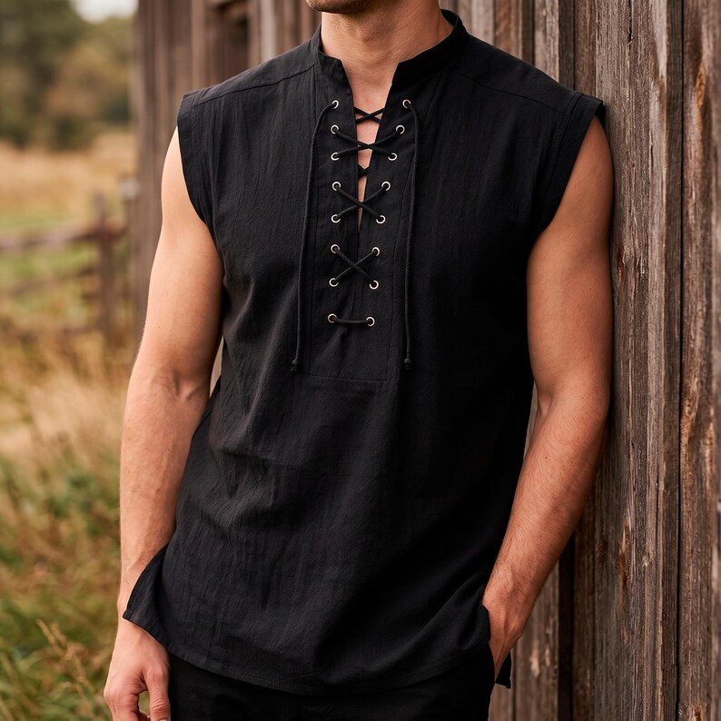 Renaissance Viking Tunic for Men, Medieval Sleeveless Pirate Shirt ...