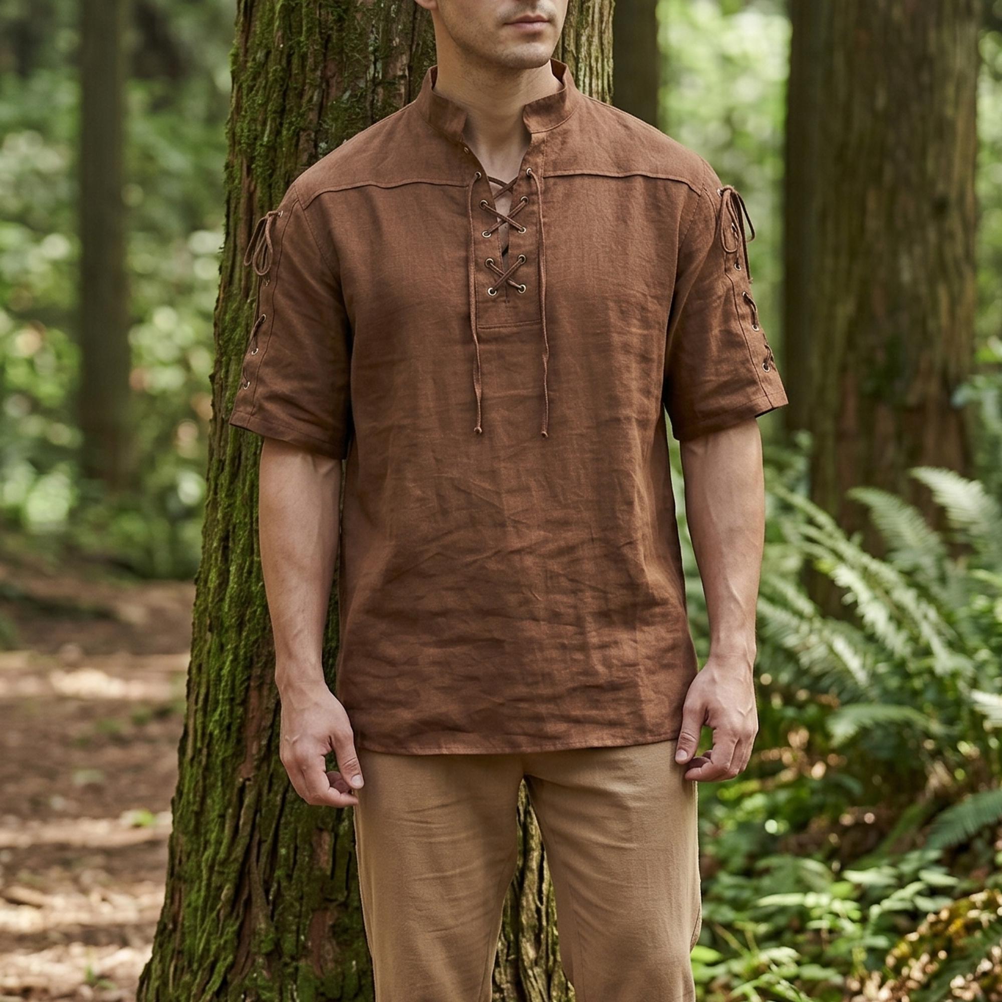 Renaissance Tunic Shirt Mens, Medieval Lace up Costume, Viking LARP ...