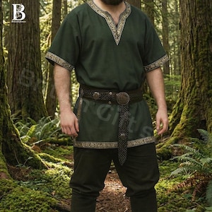 Grüne Wikinger Tunika Herren Arvid Norse Knot Hemd, Mittelaltergewandung, LARP Outfit