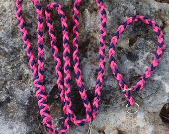 Custom Paracord Dog Leash & Slip Collar Set "Burnet", Braided, Handmade