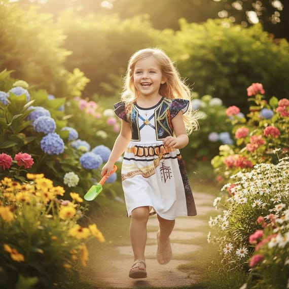 Girls Flower Garden Dress: Cartoon Print, Play Outfit, Summer Party Wear