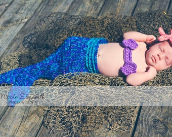 Instant Download - PDF Crochet Mermaid Tail Photo Prop Set - 3 Patterns in 1 - Newborn to 3 Months - Photography Prop
