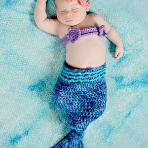 Instant Download PDF Crochet Mermaid Tail Photo Prop Set 3 Patterns in 1 Newborn to 3 Months Photography Prop image 1