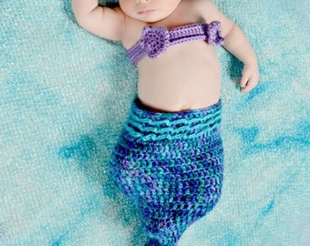 Instant Download - PDF Crochet Mermaid Tail Photo Prop Set - 3 Patterns in 1 - Newborn to 3 Months - Photography Prop