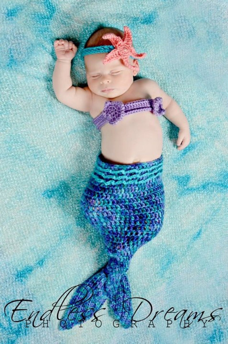 Instant Download PDF Crochet Mermaid Tail Photo Prop Set 3 Patterns in 1 Newborn to 3 Months Photography Prop image 1
