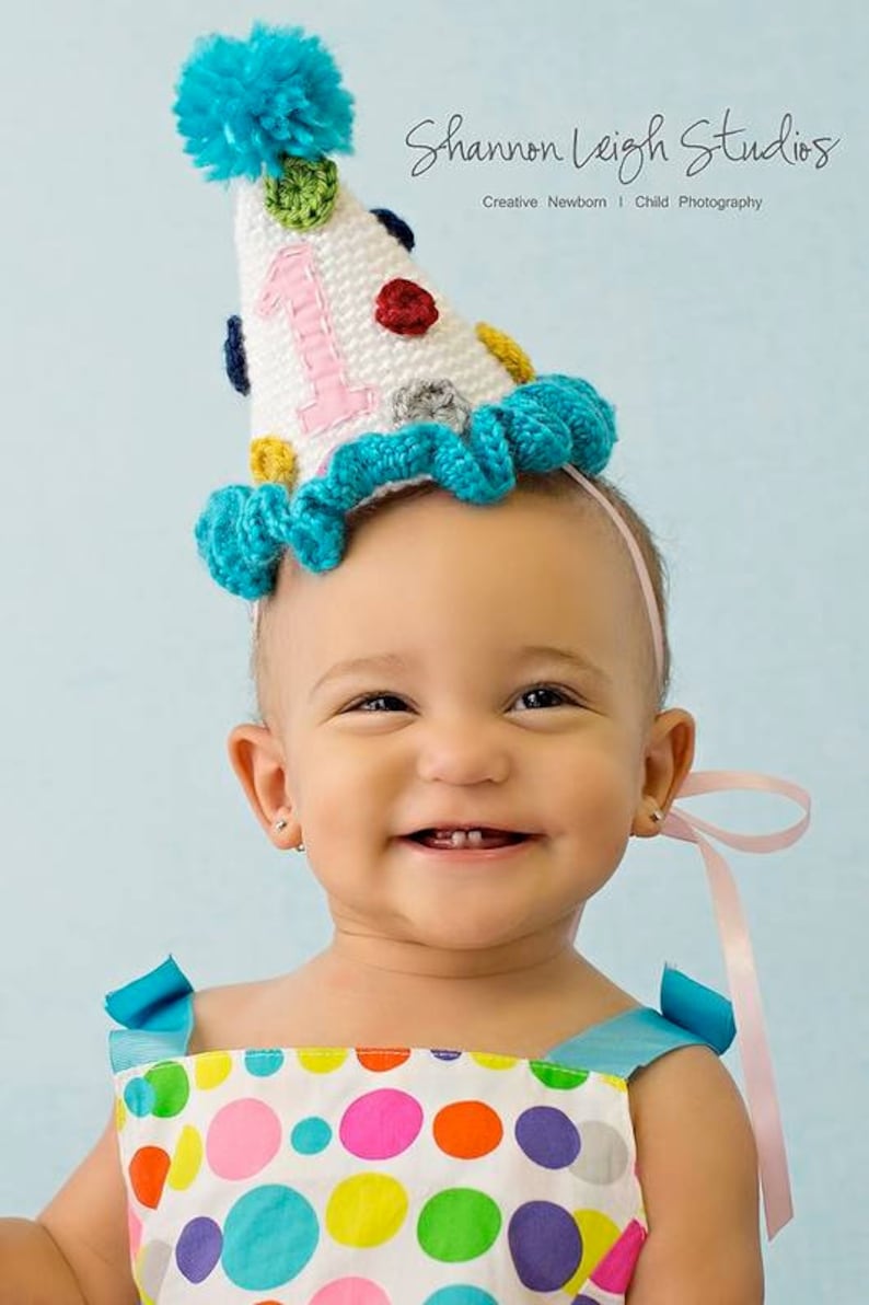 Instant Download PDF Party Hat Crochet Pattern Birthday Hat photography prop baby hat cone hat image 1