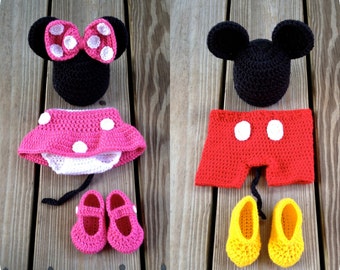 Instant Download - PDF Both Crochet Mouse Outfit Photo Prop Set - 3 Patterns in 1 - 0 to 18 Months - Photography Prop