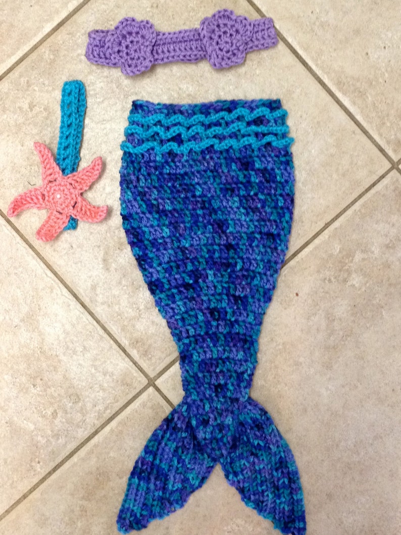 Instant Download PDF Crochet Mermaid Tail Photo Prop Set 3 Patterns in 1 Newborn to 3 Months Photography Prop image 2