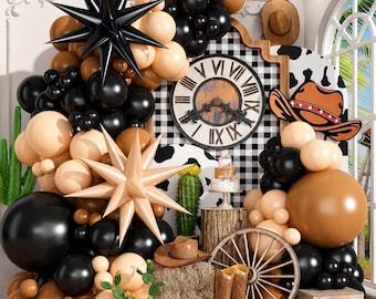 Black Brown Nude Balloon Garland Arch Kit, 104 Pcs Beige Star Foil Balloons for Cowboy Western Baby Shower Birthday Party Decor