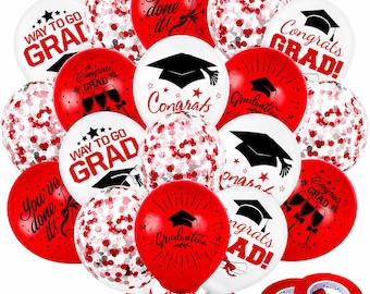 Red White Graduation Balloons Set 60PCS Confetti Latex Balloons with Ribbon for Grad Party Decor