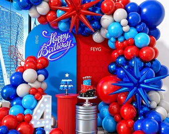 Red Blue Balloon Arch Garland Kit with Star Foil Balloons for Birthday Baby Shower Graduation Party Decor