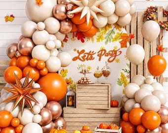 Orange Nude White Gold Balloon Garland Arch Kit, Autumn Thanksgiving Balloon Set for Baby Shower Wedding Birthday Harvest Decor
