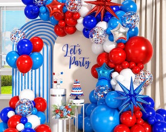 Red White Blue Balloon Garland Arch Kit, Patriotic Party Balloons with Confetti & Star Balloons for 4th of July Celebration Decor
