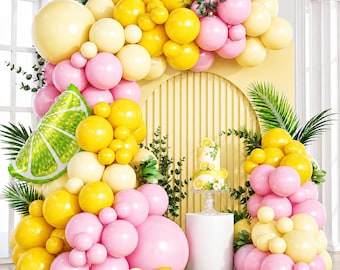 Pink Yellow Lemon Balloon Garland Arch Kit, Green Lemon Foil Balloons for Baby Shower Birthday Wedding Party Decor