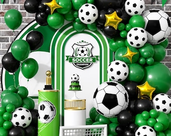 Sports Balloon Arch Kit, Green Black Gold Soccer Party Garland with Foil Balloons for Birthday and Game Day Decorations