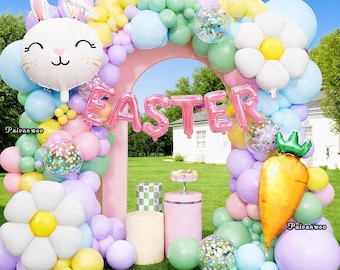 175PCS Easter Balloon Arch Kit, Bunny Carrot Chick Balloon Garland, Easter Party Decorations, Spring Party Decor