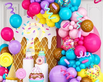 Rainbow Colorful Balloon Arch Garland, Pastel Purple Pink Blue Yellow Brown Confetti Balloons For Birthday Party Decor