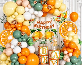 Orange Yellow Green Balloon Garland Arch Kit, Fruit Theme Party Decor for Baby Shower Summer Birthday