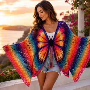 Butterfly Crochet Cardigan Pattern | Rainbow Wings | Step-by-Step PDF Guide for Beginners & Advanced Crafters