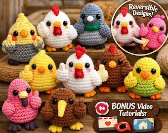 2-in-1 Flip the Bird Crochet Pattern Bundle– Rooster, Hen, Chick Amigurumi PDF (Digital Download)