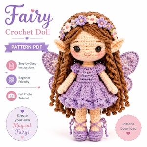 Fairy Crochet Doll Pattern PDF, Amigurumi Flower Fairy Tutorial (Instant Download)