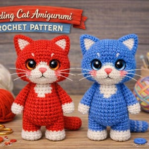 Patrón de crochet para amigurumi de gato de pie / Tutorial de peluche (Descarga PDF)