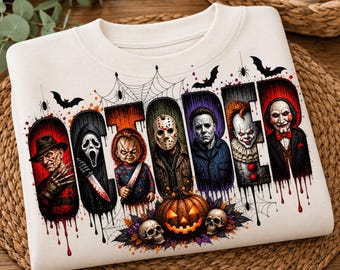 Horror Movie Characters PNG, Retro Slasher Halloween PNG, Scary Movie Lover Shirt Design, Horror Fan DTF Sublimation Download