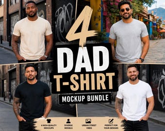 Dad T-Shirt Mockup Bundle | Streetwear Male Model Mockups | Diverse Race Dad Shirt Mockup | Urban Lifestyle Blank Tee Mockup | Father Shirt