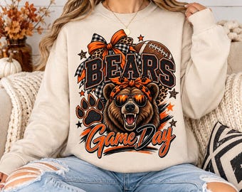 Bears Football Mom PNG, Bears Spieltag PNG, Orange-Schwarzer Schulgeist, Football Mama Maskottchen PNG, Bears Football Sublimation