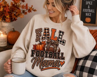 Fall Football Mama PNG, Leopard Football Bow PNG, Pumpkin Game Day Mama, Autumn Football Mom Sublimation