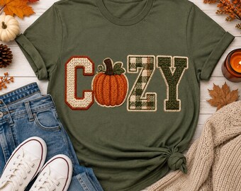 Cozy Pumpkin PNG, Faux Knit Fall PNG, Pumpkin Letter Cozy PNG, Stitched Autumn Applique Sublimation