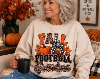 Herbst-Football-Oma (PNG), Leopard-Oma am Spieltag (PNG), Kürbis-Football-Schleife, Herbst-Enkel-Football-Sublimation