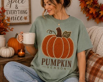 Pumpkin Season PNG, Faux Knit Pumpkin PNG, Stitched Fall Pumpkin PNG, Cozy Autumn Applique Sublimation