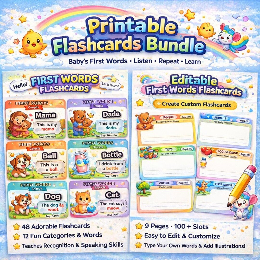 Printable First Words Flashcards Bundle | Baby Toddler Learning ...