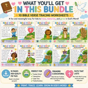 Schede di esercizi per imparare a tracciare i versetti biblici per bambini / Esercizi di scrittura delle Scritture (Download in PDF)
