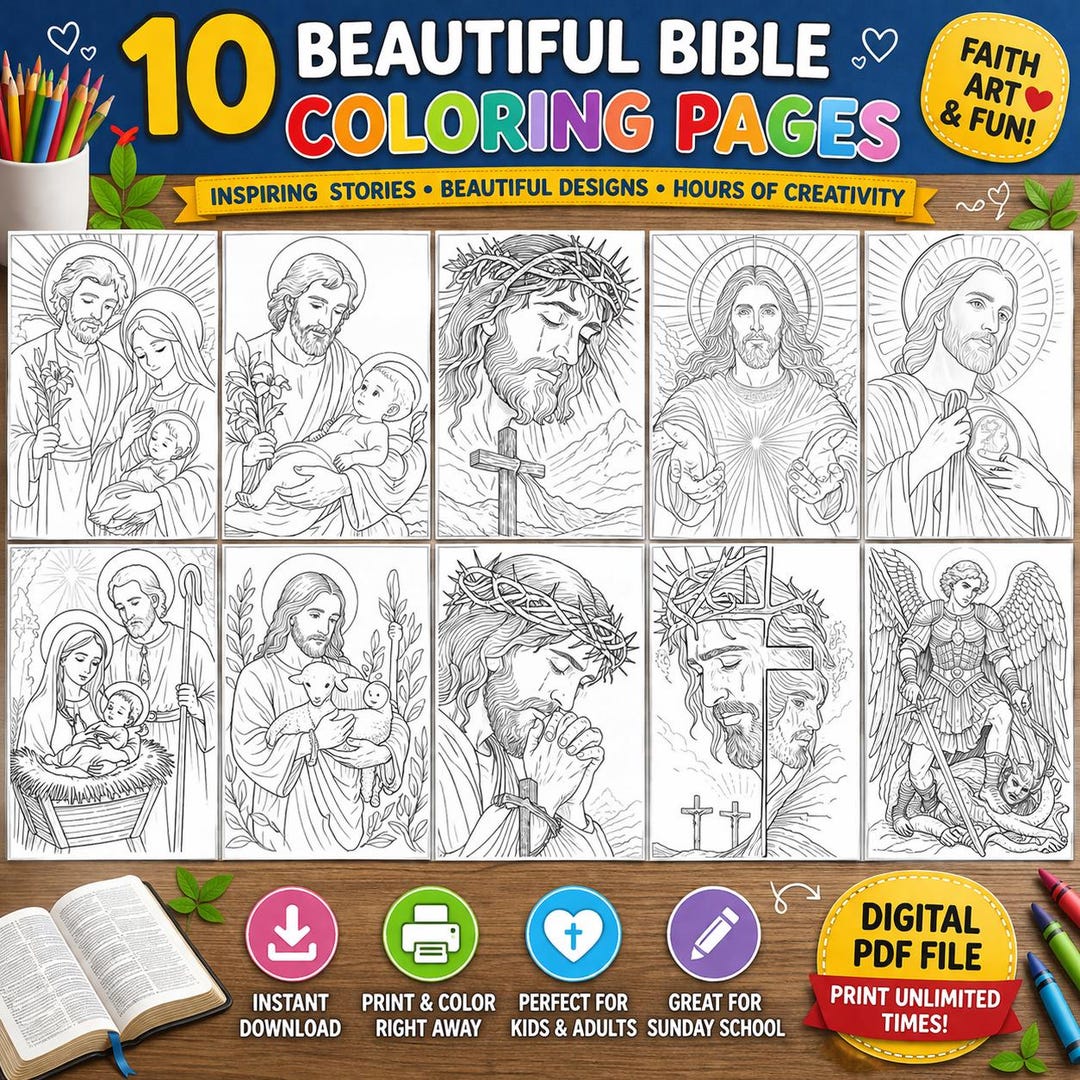 Bible Coloring Pages Bundle | Christian Faith Kids Activity (digital ...