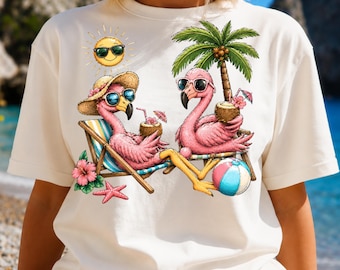 Flamingo-Sommer-PNG, tropisches Strand-Flamingo-Sublimationsdesign, Sommerurlaubs-Shirt-PNG, süßer Flamingo-Download