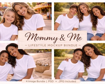 Paquete de maquetas para madre e hija / Maquetas de camisetas a juego para la familia / Exhibición de camisetas de estilo de vida / Descarga digital / Paquete de ideas de productos