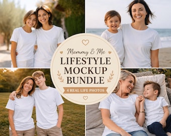 Paquete de maquetas de camisetas para madre e hija / Maquetas de camisetas familiares de estilo de vida (Descarga digital)