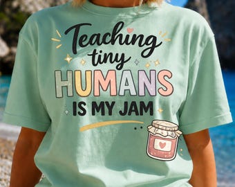Teaching Tiny Humans Is My Jam PNG, grappig shirtontwerp voor leraar, sublimatie voor leraar png, Tshit-sweater met capuchon png digitale download