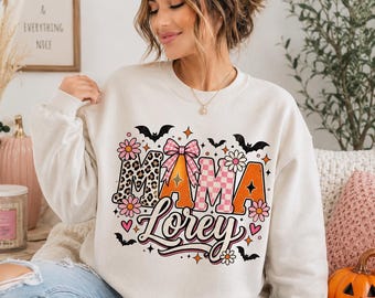 Mama Lovey Halloween PNG, Leopard Mama PNG, Pink Checkered Halloween Mom PNG, Girly Spooky Bow Sublimation