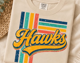 Hawks PNG, Retro Hawks PNG, Schulanfang PNG, Hawks-Maskottchen Schulgeist, Vintage-Lehrer-Shirt-Sublimationsdesign